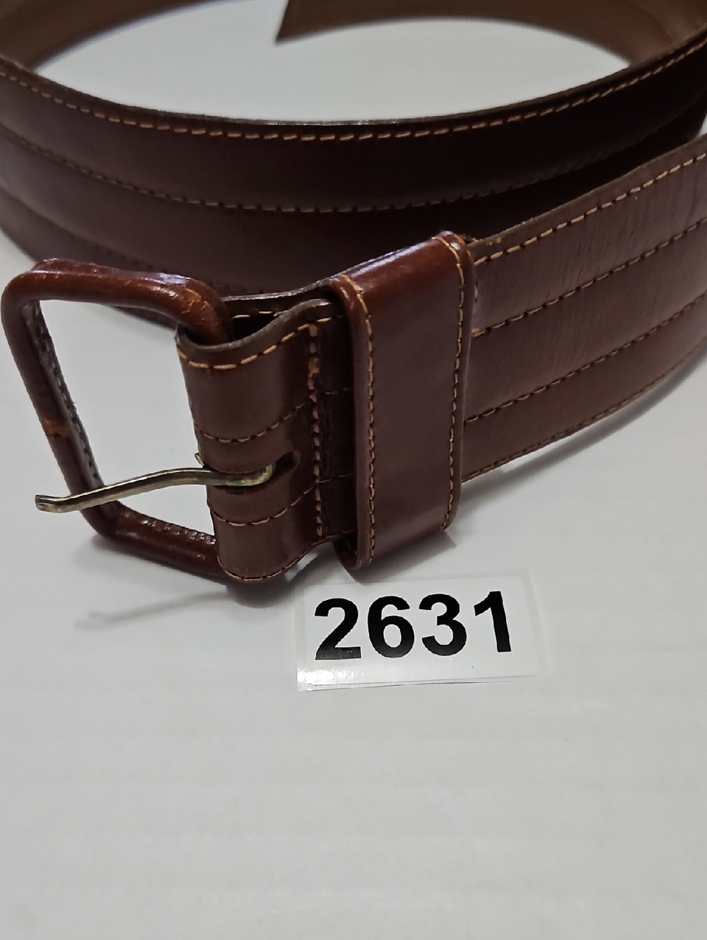 Cipriani Italian Saddle Leather Brown Wide Belt with Contrast Stitching Size M - Picture 9 of 9